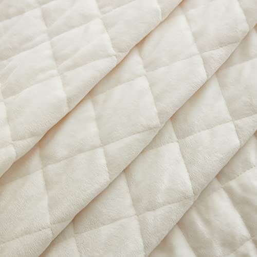 Sweet Home Collection Quilt Sets Satin Trim Bedspread Cover Soft And Luxurious Oversized All Season Bedding With Pillow Shams, Queen, Velvet Ivory, (Pack Of 4) #TOP1