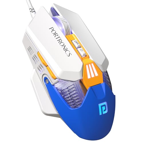 Image of Portronics Vader X USB Wired Programmable Gaming Mouse, Upto 12800 Adjustable DPi, 7 Button Control, Upto 10 Million Click, Ultra-Responsive 7000fps, RGB Lights, 1000Hz Polling Rate (Blue)
