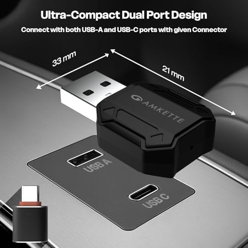 Image of Amkette Drive S1 2 in 1 Wireless CarPlay & Android Auto Adapter | WiFi 6 Low-Latency | Bluetooth 5.4 Fast Pairing | Converts Wired to Wireless | USB-A & USB-C | Supports OEM Steering Controls