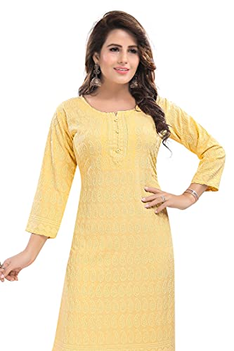 Image of DARIKA Women's Cotton Chikankari Straight Kurti Multiple Color in from Small to Plus Size.