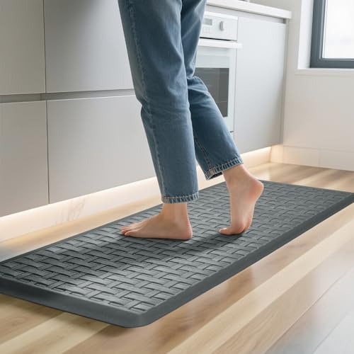 UKISS Kitchen Rugs ，Waterproof Kitchen Mats ，Cushioned Anti Fatigue Kitchen Mat for Floor, Non-Slip Comfort Foam Standing Mat for Kitchen, Floor Home, Office, Sink, Laundry (Grey, 17.3"x28")