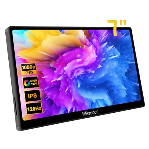 Image of wisecoco 7 inch Portable Monitor Touchscreen IPS 1080P 1920x1080 120Hz Mini LCD Display Second Screen USB C HDMI Ultra Thin for Raspberry Pi 5 /4 Switch PS5 Xbox Laptop PC