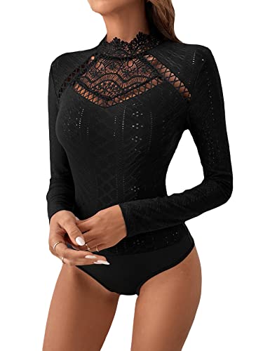 Amazon.com: OYOANGLE Women's Elegant Lace Long Sleeve Mock Neck