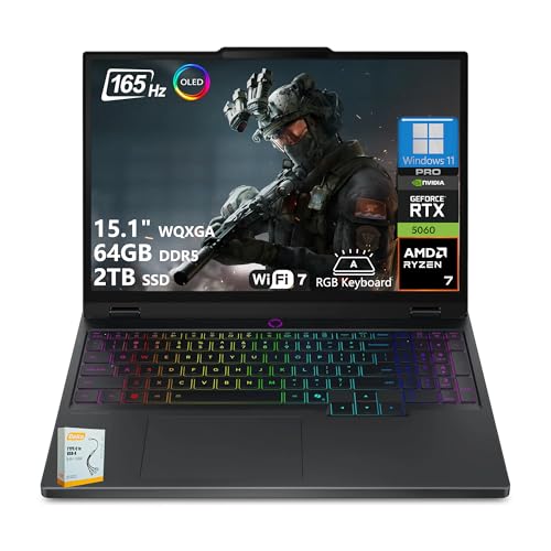 Legion 5 - Computer portatile da gioco con tecnologia AI | WQXGA OLED 165Hz da 15" | AMD Ryzen 7 260 | SSD da 64 GB DDR5 2 TB | GeForce RTX 5060 8 GB (fino a 572 top AI) | Wi-Fi 7 Win11 Pro con - Notebook