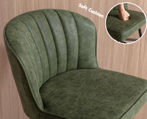 Shunzhi Modern Counter Height Bar Stools Set Of 2 With Shell Back 26 Inches Bar Stools Chairs With Metal Legs, Leather Upholstered Island Chairs Kitchen Stools For Kitchen Home Bar Dining Room, Green #TOP4