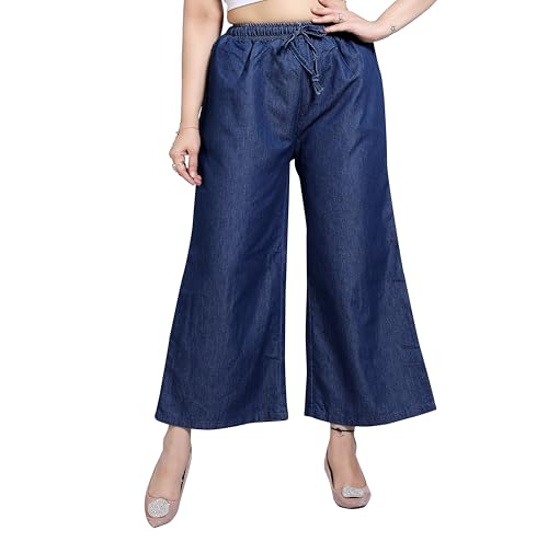 Image of BENKILS Women's Denim Cotton Blend Mid RIS Regular Fit Palazzo Pants - Available Size - S to 7XL
