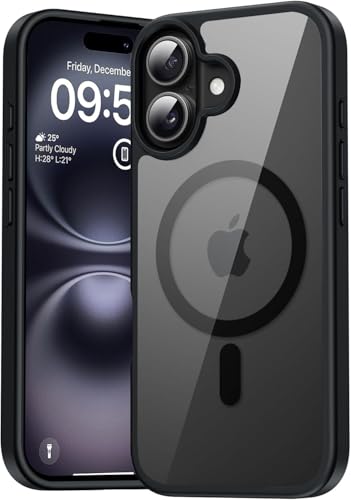 Image of DIZORO Compatible iPhone 16 Case,Compatible with MagSafe, Non Yellow Military-Grade Drop Protection & Hard PC Back Cover Slim Transparent Anti-Scratch Shockproof Phone Case - Black