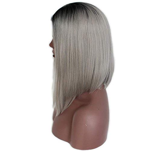 Perruque cheveux longs raides gris pour masquer une perte de volume