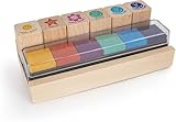 TRENDHAUS 955715 Stempel Set Englisch, 6 Lehrerstempel mit bunten Stempelkissen, Holzstempel für Kinder, für Lehrer, Holz