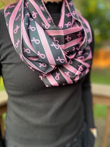 tiemart Breast Cancer Awareness Striped Infinity Scarf in Black3