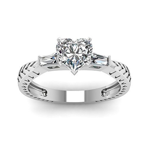 Image of 55Carat Choose Your Gemstone 0.50 Ct. Diamond CZ Baguette 3 Stone Ring Sterling Silver Heart Shape Vintage Engagement Rings Matching Jewelry Wedding Jewelry Easy to Wear Gifts US Size 4 to 12