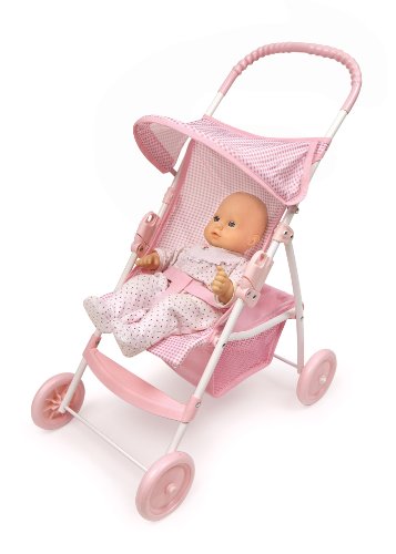 Badger Basket Toy Doll Folding Umbrella Stroller With Canopy And Storage Basket For 18 Inch Dolls - Pink/Gingham #TOP1
