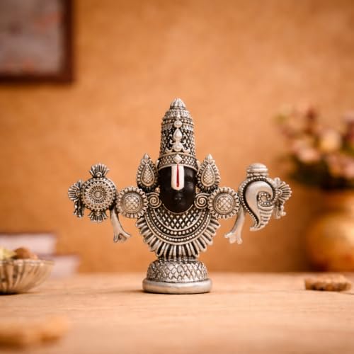 Image of CraftVatika 999 Silver Plated Tirupati Balaji Idol Face, Venkateshwara Swamy Idol for Car Dashboard, House Warming Gifts, Home Pooja Temple, Home Decor Items, Wedding Birthday