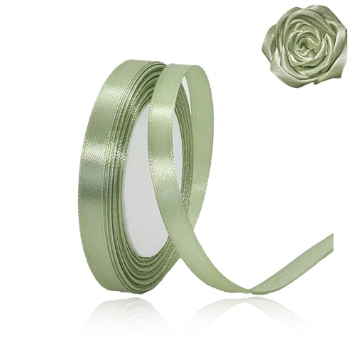 Sage Green Ribbon 3/8 inch x 25 Yards Sage Green Satin Ribbon Solid Fabric Ribbon for Gift Wrapping Crafting Wedding Party Christmas Hair Bows Floral Bouquets AnniversariesBaby Showers