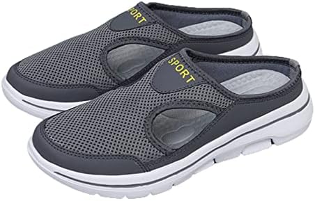 WENOREG Women’s Backless Mesh Hollow Out Slip-on Mules Sandals with Arch Support,Fashion Casual Comfort Knitted Air Cushion Outdoor Orthopedic Walking Sneakers (Grey,9,9)