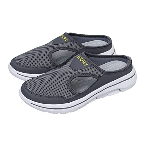 Wenoreg Women’s Backless Mesh Hollow Out Slip-On Mules Sandals With Arch Support,Fashion Casual Comfort Knitted Air Cushion Outdoor Orthopedic Walking Sneakers (Grey,9,9) #TOP3
