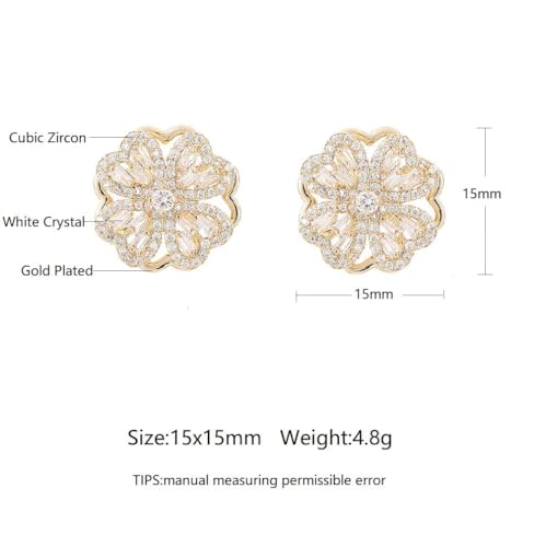 Sterling Silver Heart Shaped and Lucky Transfer 360°rotating Zircon Crystal Four-leaf Clover Studs Earrings3