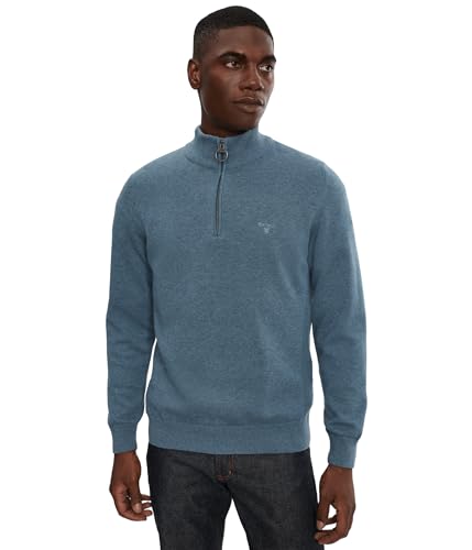 Barbour Men's Cotton Half Zip Knitted Jumper Dusk Blue Large at
