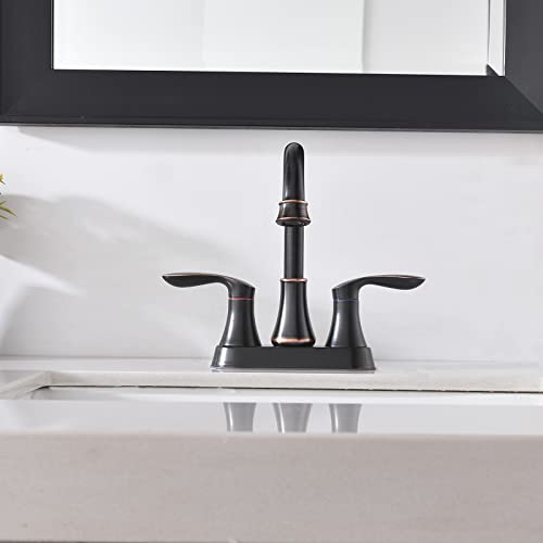 Comllen Oil Rubbed Bronze Bathroom Faucet Centerset 4 Inch Two Handle Bathroom Sink Faucet With Swivel Spout Bronze Faucet For Bathroom Sink Without Pop Up Drain Water Supply Lines #TOP3