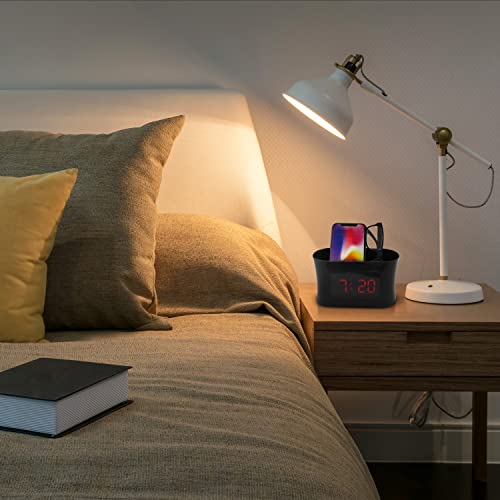 Rca Alarm Clock Caddy Charging Station – Small Device Organizer With Alarm Clock, Usb Charging, Indoor Temperature, Adjustable Brightness And Battery Back-Up. Ac Powered. Black (Rcdc45) #TOP6