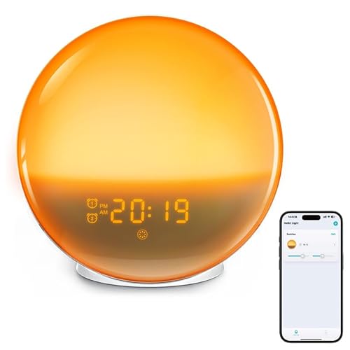 Ginmado Sunrise Alarm Clock with Sound Machine, Wake Up Light, Wood Grain, Bluetooth, Dual Digital Alarm for Bedrooms, Adjustable Brightness, 7 Alarm Sounds for Kids Baby & Adult