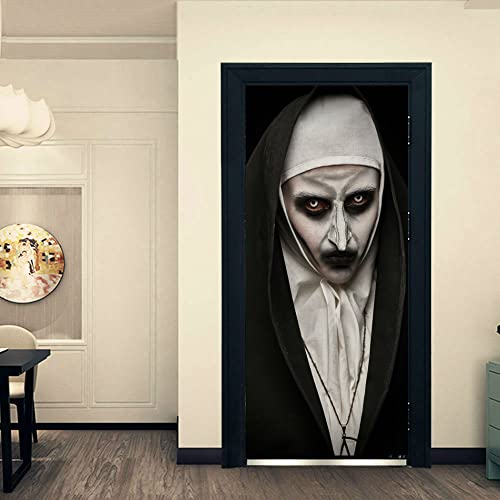 Halloween 3D Door Mural Sticker - 30 X 80 Inches Self Adhesive Halloween Door Decals，Horror Ghost Door Wallpaper Peel And Stick Vinyl Removable Decals For Terror Scary Decal Home Party Bar Props #TOP5