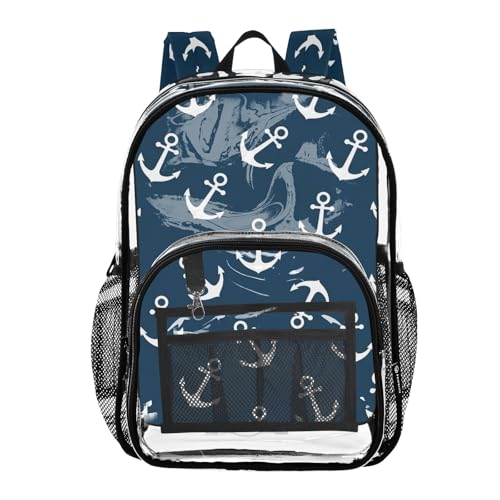Clear Backpack Women Cute Girls Backpack for Kids See through Shoulder Bag White Anchors Navy Blue
