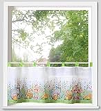 Hans-Textil-Shop Scheibengardine 45x120 cm Osterhase – Fenster Deko Ostern Frühling, buntes Motiv Hase Eier Blumen Wiese, Polyester, Schlaufenaufhängung, waschbar bis 30 °C