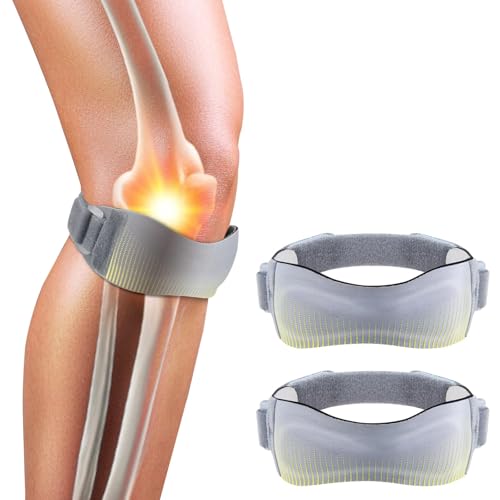 2 Pcs Silicone Patellar Tendon Support Strap, Pad for Patellar Tendon Support, Adjustable Non-slip Patella Band Stabilizer Knee Brace for Jumpers Knee, Tendonitis, Ball Sports, Squats (Grey)