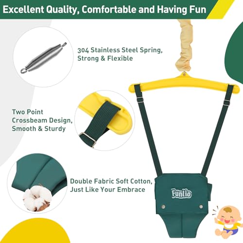 FUNLIO 2 in 1 Swing Set for Toddler & Baby Jumper, Heavy Duty Kids Swing & Bouncer with 4 Sandbags, Foldable Metal Stand for Indoor/Outdoor Play, Easy to Assemble and Store - Green by FUNLIO - Image 4