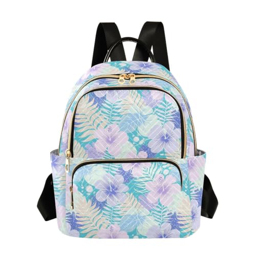 Sac à dos matelassé Wudan cyan clair feuilles de palmier hibiscus taille S-M