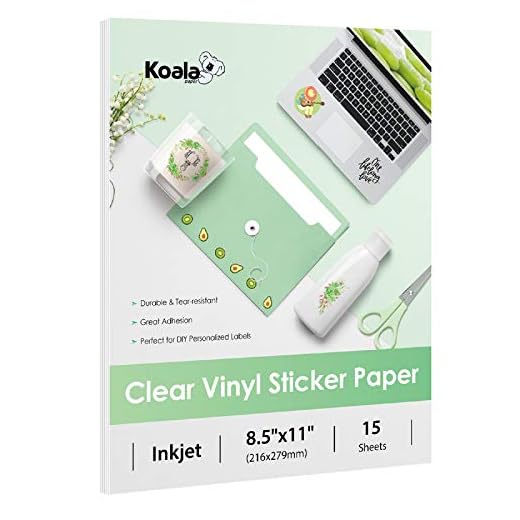 Koala Clear Sticker Paper for Inkjet Printer - Waterproof Clear Printable Vinyl Sticker Paper - 8.5x11 Inch 15 Sheets Transparent Glossy Sticker Paper for DIY Personalized Stickers, Labels, Decals