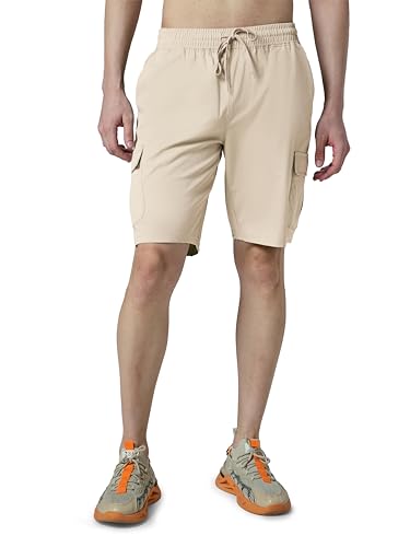 Image of TECHNOSPORT Men's Solid Slim Fit Sports Shorts TS Flexi Quick Dry Polyester Drawstring with Pockets UPF50+ for Gym Running Workout Anti Odour