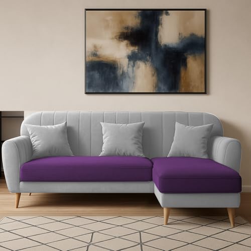 Image of Atticus RHS 4 Seater L Shape Sofa Set for Living Room (Purple Grey Fabric) Premium Fabric Sofa Set