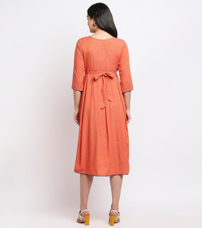 True Shape Feeding Kurtis for Women Cotton | Trendy Maternity Anarkali Kurta with Dual Nursing Zippers in Viscose Rayon for Pre & Post Pregnancy(TSF-138-XL, Bright Peach) 3