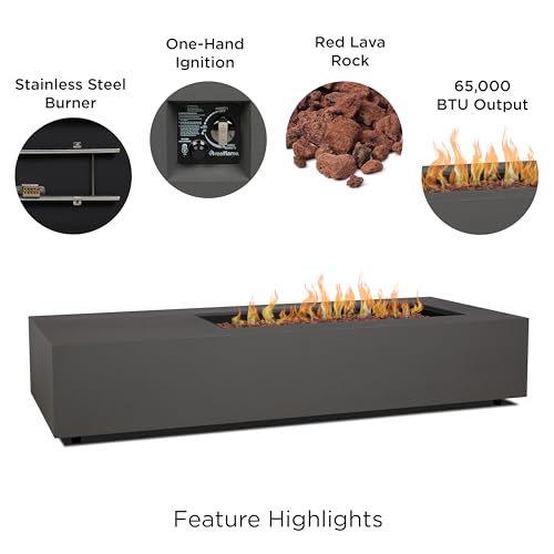 Image of Real Flame Aegean 72in Rectangle Propane or Natural Gas Fire Pit Table, 65,000 BTU, Powder-Coated Steel, Push-Button Ignition, CSA Certified, Stainless Steel Burner with Lid (Weathered Slate)