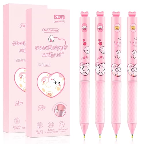 Set de 4 bolígrafos retractiles de gel con diseño gato y corazón miniatura 1