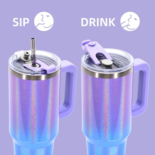 Image of 30 oz Shiny Tumbler with Handle and Straw,Stainless Steel Tumbler with Lid and Straw,Insulated Travel Mug(Cold for 34 Hours),Water Bottle for Iced Tea,Coffee (Purple)