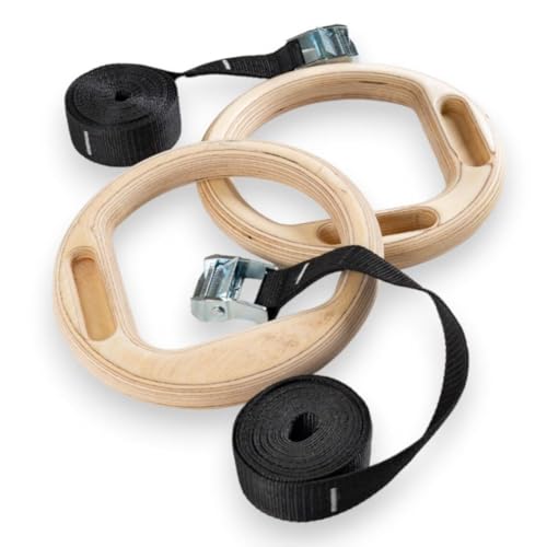 Image of Wooden Gymnastic Rings with Integrated Climbing Pockets | Dual Training Hangboard & Rings for Calisthenics, Rock Climbing, Pull-Ups, Strength & Grip Training