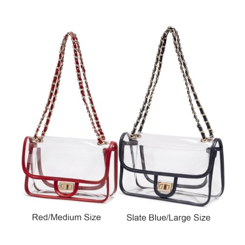 Image of Womens PVC Clear Purse Handbag with Chain Stadium Approved Clear Bag See Through Bag for Working and Concert