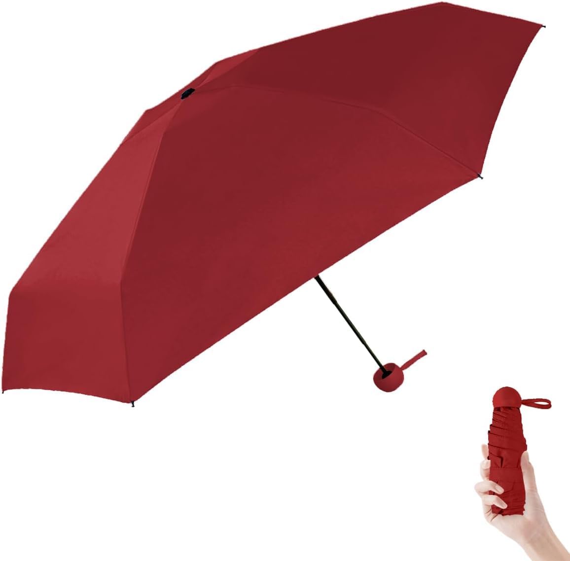 XUEBIN Mini Compact Umbrella for Sun and Rain Protection | 38 Inch Heavy-Duty Frame 3 Folds with Capsule Case | Ideal for Women, Kids, Men's (Red)