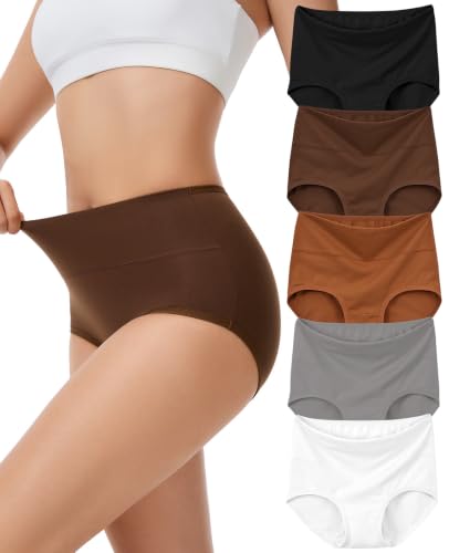 Image of Sunm Boutique Combed Cotton Underwear for Women, High Waisted Soft Briefs | Full Coverage Breathable Stretch Comfy Ladies Panties for Sensitive Skin Postpartum Yoga Work Everyday Wear