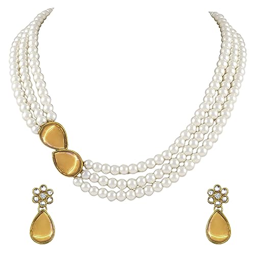 Image of Peora Faux Pearl Crystal Necklace & Jewellery Set Gift for Women