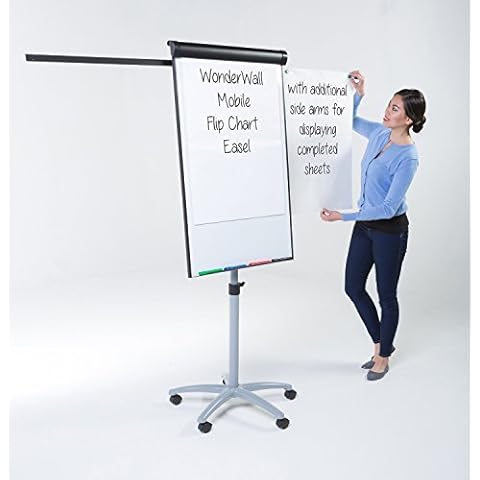 Wonderwall Mobile Magnetic Flipchart Easel/Magnetic Whiteboard with 2 Extended arms Cover