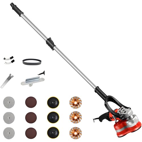 PioMue Amoladora de hormigón eléctrica, pulidora de Rocas de Velocidad Ajustable, pulidora de Suelos con 4 Tipos de muelas abrasivas (12 Piezas), para Piedra, mármol, baldosas, Cemento, hormigón.