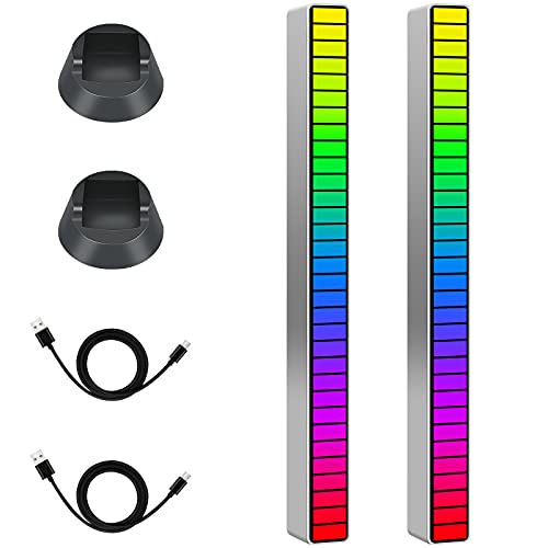 Meiyue 2 Stück Musik-Atmosphären-Rhythmus-Licht, RGB-sprachaktiviertes Rhythmus-Licht, USB-Lade-Sound-Pickup-Licht, 32-Bit-Musikpegellicht, kreative Musik-LED-Licht, Umgebungsstreifenlicht für Auto