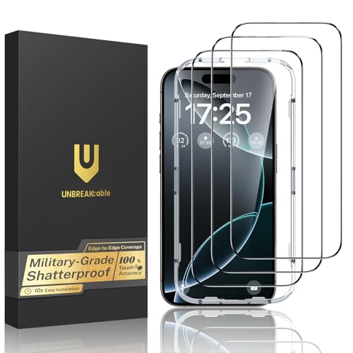UNBREAKcable for iPhone 16 Pro Max Screen Protector, 3-Pack Full Coverage Tempered Glass [Military Grade Shatterproof][9H Hardness][Easy Installation Frame][Bubble Free] for iPhone 16 Pro Max 6.9