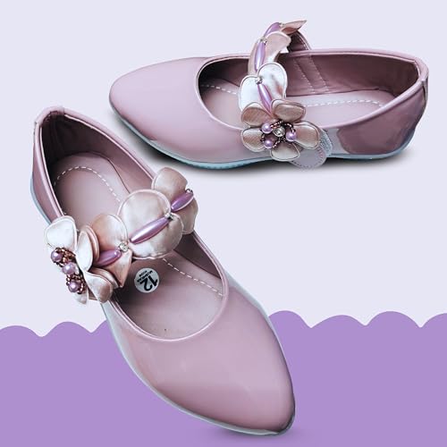 Image of Girls' Patent Mary Jane Shoes with Floral Embellishment, Attractive Colour's, Pearl Flower Welcro Bellies |DMND-3|