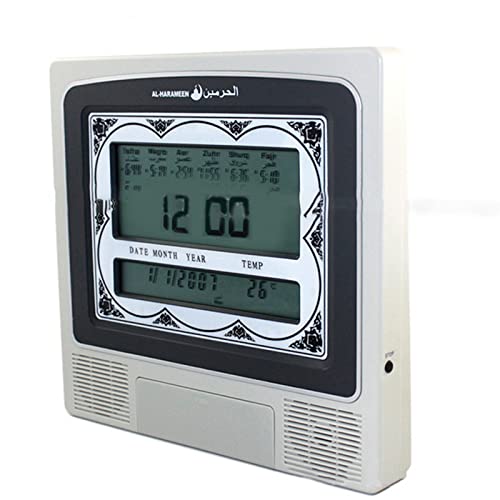 SHOOYIO Reloj de mesa de oración automático, digital, reloj de mesa, alarma, hora Azan, pantalla de temperatura, calendario de luz LED