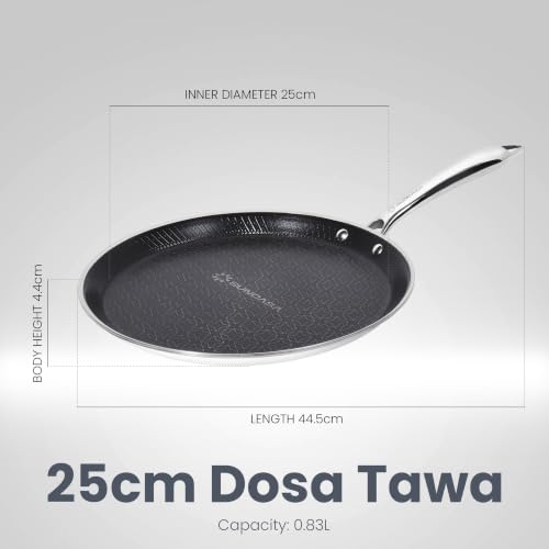 Image of Mitrix Plus 304 Food Grade Triply Stainless Steel Dosa Tawa with Ceramic Coating, Stay Cool Handle, Triply Dosa Tawa, Roti, Parantha Tawa, Non Toxic, 1 Year Warranty, 25cm